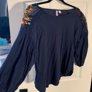Navy embroidered top